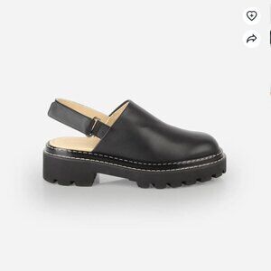 Poppy Barley The Lug Mule Black Women's Size 6 New Leather Shoe Clog Velcro